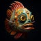 Intricate Mesoamerican-inspired 3d Fish Creature With A Snakelike Face