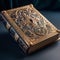 Intricate Metalwork Book with Mystical Designs. Generative ai
