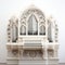 Intricate Minimalism: Ornate White Organ With Religious Symbolism