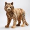 Intricate Minimalism: Striated Wood Tiger Sculpture With Multilayered Detailing