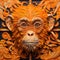 Intricate Paper Cutout Art: Orange Chimpanzee Head And Mind-bending Murals