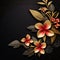 Intricate Paper Sculpture: Maori-inspired Gold And Red Flowers On Black Background
