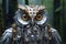 Intricate Robotic Owl in Forest (generative AI)