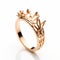 Intricate Rose Gold Crown Ring With Floral Design - Depth Of Field Style