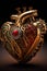 Intricate steampunk anatomical heart on black background. Generative AI