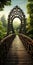 Intricate Steampunk Arch Bridge In A Serene Forest