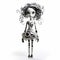 Intricate Steampunk Doll: Dark Silver And White Dress With Contemporary Ink Design