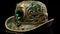 Intricate Steampunk Hat: Green Leather And Gold Craftsmanship