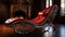 Intricate Steampunk Red Chaise Lounge Chair With Metallic Finish