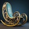 Intricate Steampunk Style Rocking Chair With Gold And Blue Finish