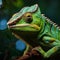 Intricate Textures: Close-up of a Majestic Green Chameleon in Tropical Surroundings