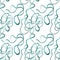 Intricate turquoise seaweed on a white background. Abstract seamless pattern