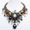 Intricate Underwater World Necklace With Glass Eyes And Dark Stone