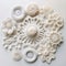 Intricate Underwater Worlds: White Crocheted Flower And Button Pieces