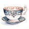 Intricate Victorian Blue And White Teacup Watercolor Illustration