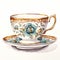 Intricate Watercolor Painting Of Retro Tea Cup In Outsider Art Style