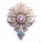 Intricate White And Blue Brooch With Pink Stone - Baroque Revival Jewelry