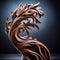 Intricate Wood Carving: Nature-Inspired Sculpture on Dark Oak Pedestal