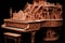 intricate wood carving on piano body