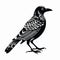 Intricate Woodcut Design: Black And White Crow Drawing