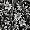 Intricate Woodcut Design: White Floral Pattern On Black Background