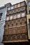 Intricately carved colonial balcony in the historic center of Lima, Peru