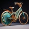 Intricately Decorated Modern Bicycle With Gold And Cyan Accents