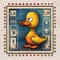 Intricately Designed Duck Postage Stamp With Belgian Strong Dark Ale Illustration