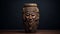 Intricately Designed Wooden Pot With Harlem Renaissance Style Face