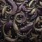 Intricately detailed decorative pattern with purple leaves on black