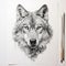 Intricately Detailed Wolf Head Sketch With Dark White And Silver Tones