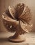 Intricately Handcrafted Wooden Sculpture with Complex Radial Design, Generative AI
