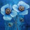 Intricately Textured Blue Poppies With Gold Gilding - Industrial Paintings