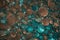 An intriguing close-up image featuring an abstract arrangement of teal and copper circular shapes