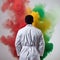 Intriguing Photograph of an African American Scientist Taken from the Back, Encircled by Red, Yellow, and Green Smoke