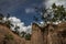 Intriguing and picturesque landscape of eroded sandstone pillars, columns and cliffs