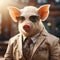 Intriguingly Taboo: Pig In Sunglasses Wearing Suit In Photorealistic Urban Scene