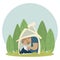 Introverted man alone isolated inside his small home vector illustration