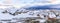 Inuit houses covered in snow. Nuuk city spring panorama, Greenland