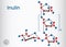 Inulin molecule. Sheet of paper in a cage. Structural chemical formula and molecule model