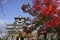 Inuyama Castle with maple leaves.