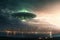 Invasion from the stars, Aliens\\\' spaceship lands near seaside metropolis