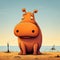 Inventive Cartoon Hippo In A Realistic Landscape