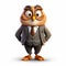 Inventive Cartoon Owl In Business Suit With Gentle Expressions