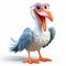 Inventive Cartoon Pelican With Glasses - 3d Rendered Character Design