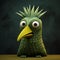 Inventive Character Designs: 3d Rendering Of A Dark Green And Indigo Cartoon Bird