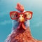 Inventive And Colorful Chicken With Red Glasses In Solarization Style