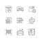 Inventory management pixel perfect linear icons set. Storage place, spoilage and purchase returns. Customizable thin