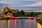 Inverness Castle with Lights in the Evening and Colourfull Ness Bridge