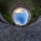 Inversion of blue little planet transformation of spherical panorama 360 degrees. Spherical abstract aerial view on road with